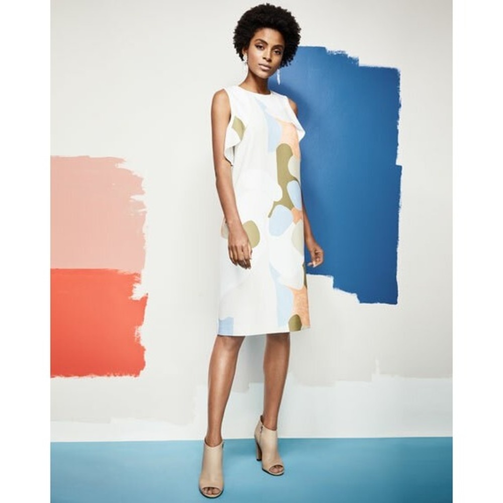 Lafayette 148 Kaydence‎ Print Shift Dress XS $698 Abstract Print Italian XS